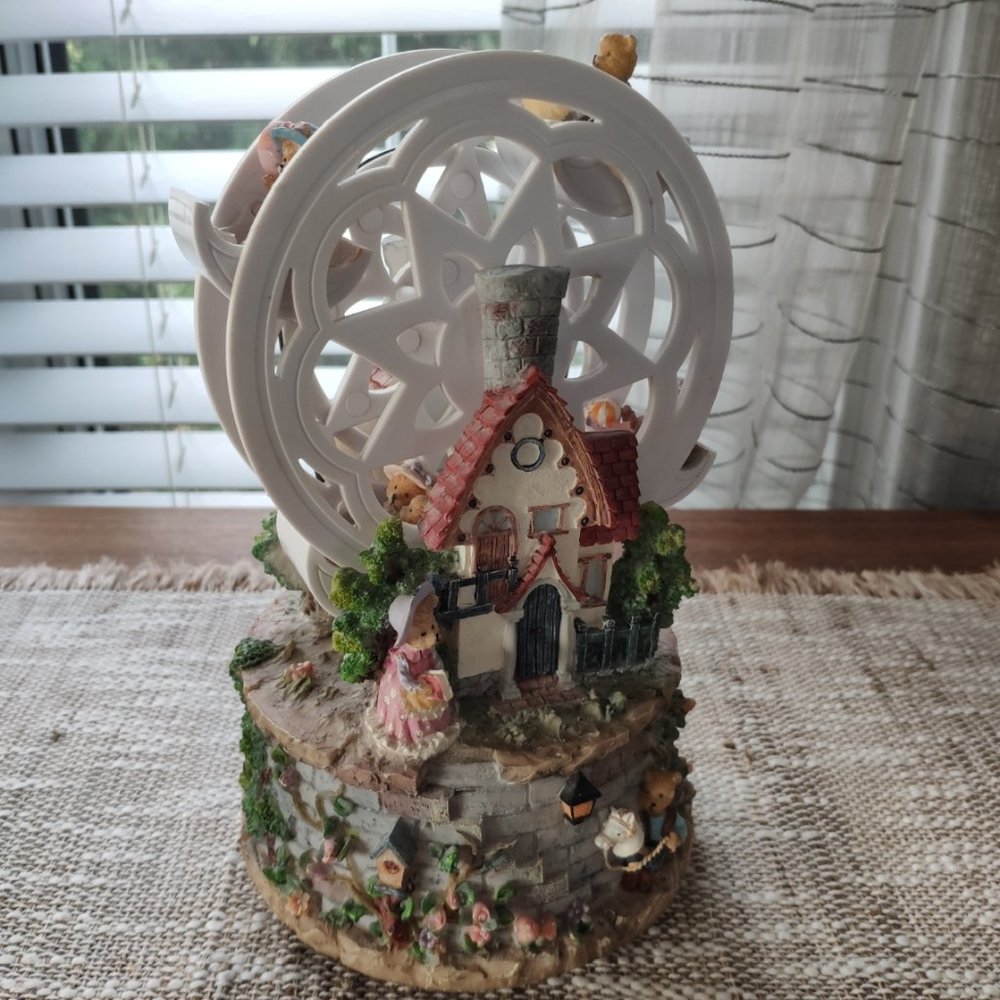 Anthropomorphic Music Box Ferris Wheel Mechanical VTG Family of Bears 8.5"